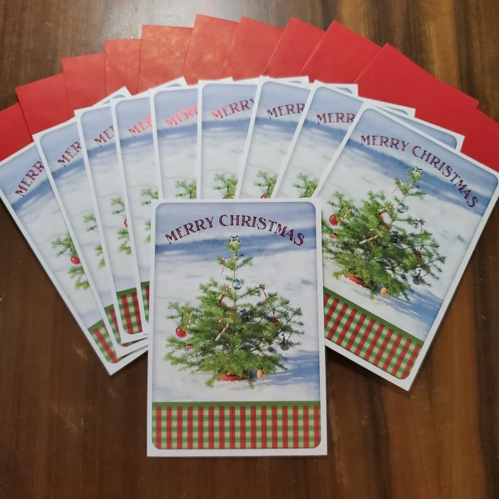Christmas 10 Pack Greeting Cards Tree Festive Holiday Family Friends Hallmark